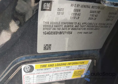 2011 Buick Lacrosse Cxs z USA, uszkodzony, nr VIN 1G4GE5ED1BF271654